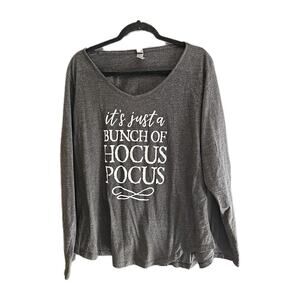 Instant Message Gray Hocus Pocus Logo V-Neck Long Sleeve Top Womans Plus Size 3X